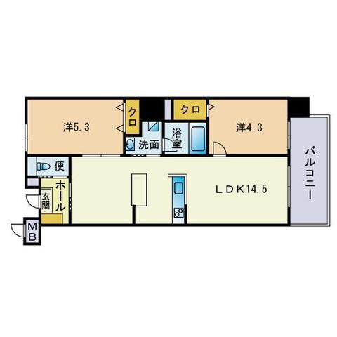 アーバンローズ薬院(2LDK/6階)の間取り写真