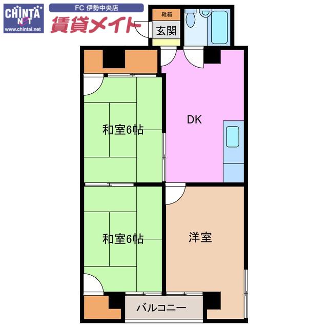 シャトーナツヤマ(3DK/4階)の間取り写真