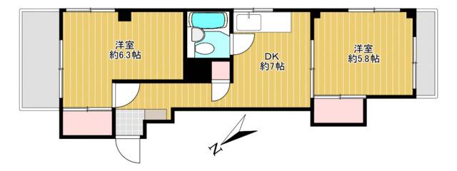 目白マンション(2DK/4階)の間取り写真