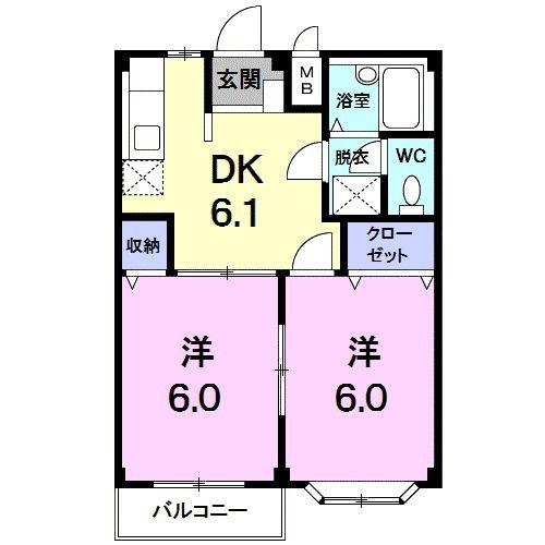 東谷ハイツI(2DK/2階)の間取り写真