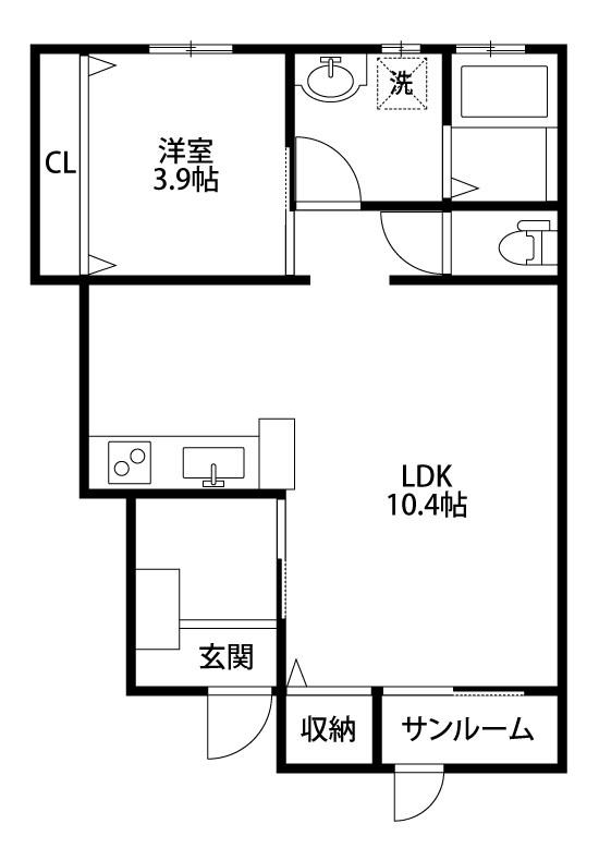 BONHEUR (1LDK/1階)の間取り写真