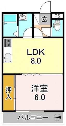 シャトー吉崎(1LDK/4階)の間取り写真