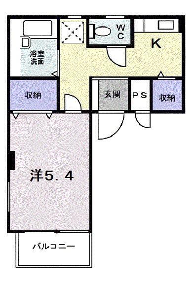 ディアコート(1K/2階)の間取り写真