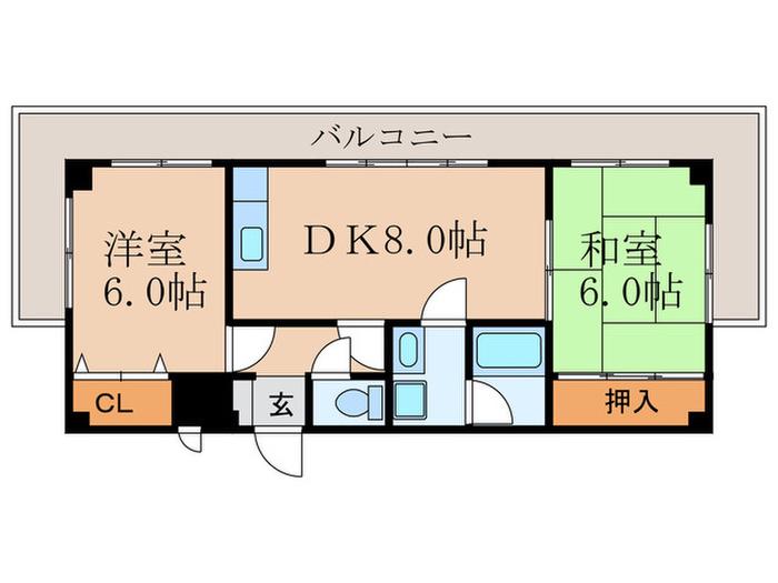 シャントゥール城北(2DK/2階)の間取り写真