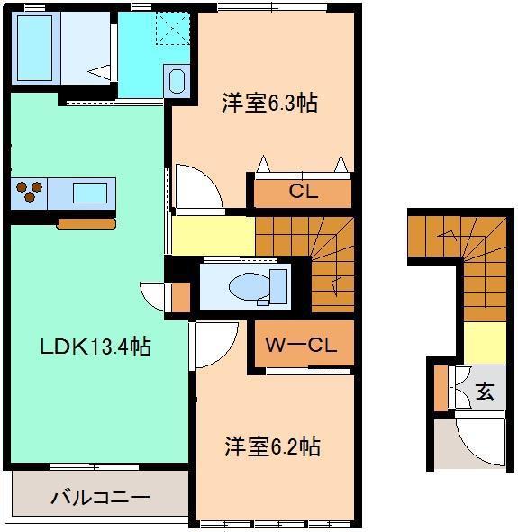 マロニエ C(2LDK/2階)の間取り写真