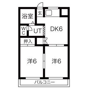 フラットイン(1LDK/6階)の間取り写真