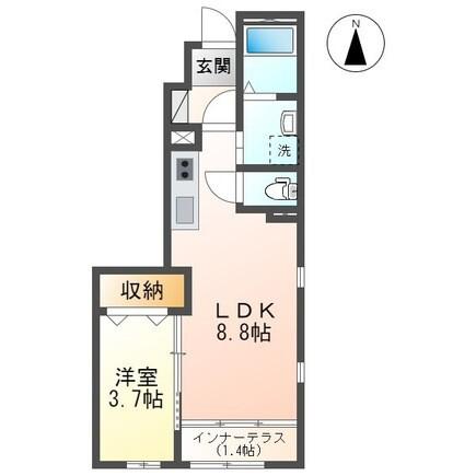 プレンティフル芳賀II(1LDK/1階)の間取り写真