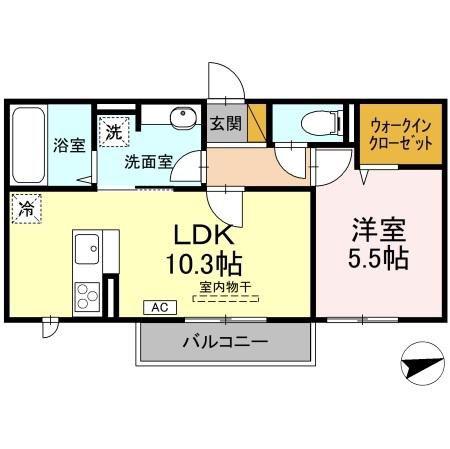 ワレアハレ(1LDK/2階)の間取り写真