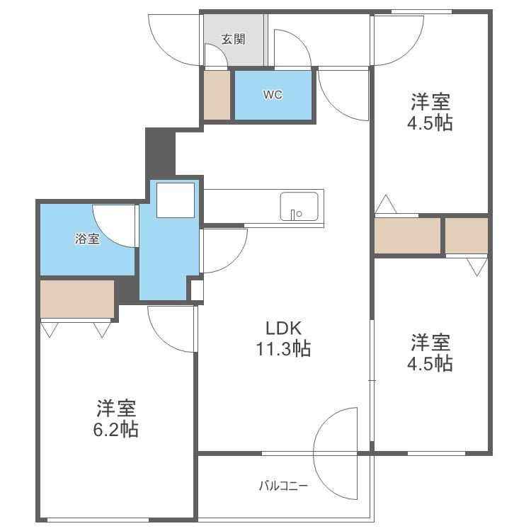 メニーズコート北光プレミア(3LDK/5階)の間取り写真