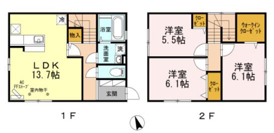プラネット弘前 A(3LDK/1階)の間取り写真