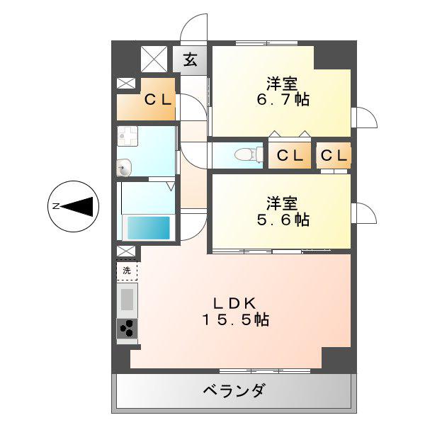 アルクス金山(2LDK/7階)の間取り写真