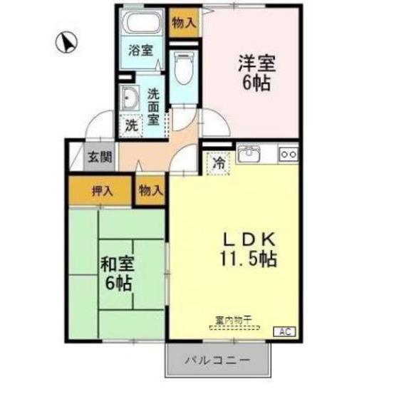 エルフタウン吉久(2LDK/2階)の間取り写真