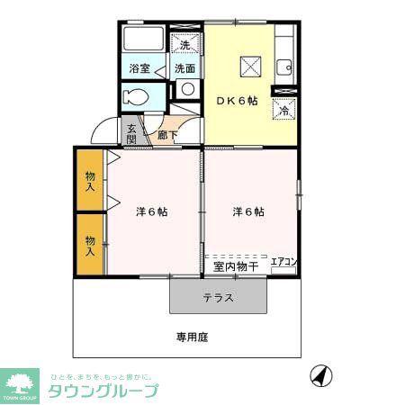 ウッズパディーC(2DK/1階)の間取り写真
