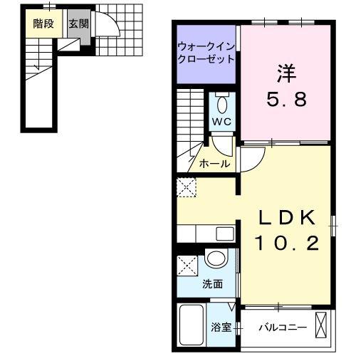 シャン・ド・フルール(1LDK/2階)の間取り写真