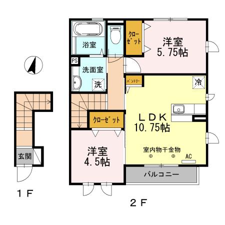 エクレールI(2LDK/2階)の間取り写真