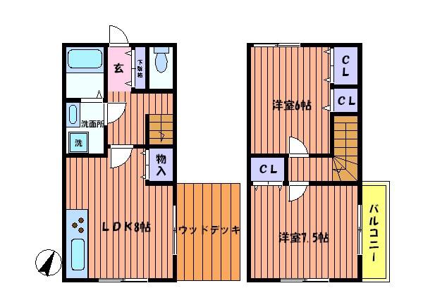 ルフォー(2LDK/1階)の間取り写真