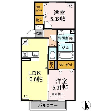 セジュールグレイスIII(2LDK/2階)の間取り写真