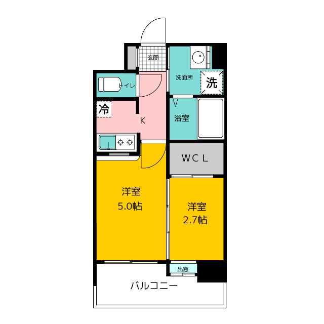 エンクレスト博多駅前ART(2K/13階)の間取り写真