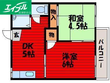 コーポ則武B棟(2DK/1階)の間取り写真