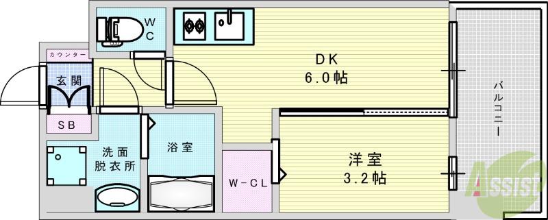 プレサンス東淀川駅前プローシェ(1DK/13階)の間取り写真
