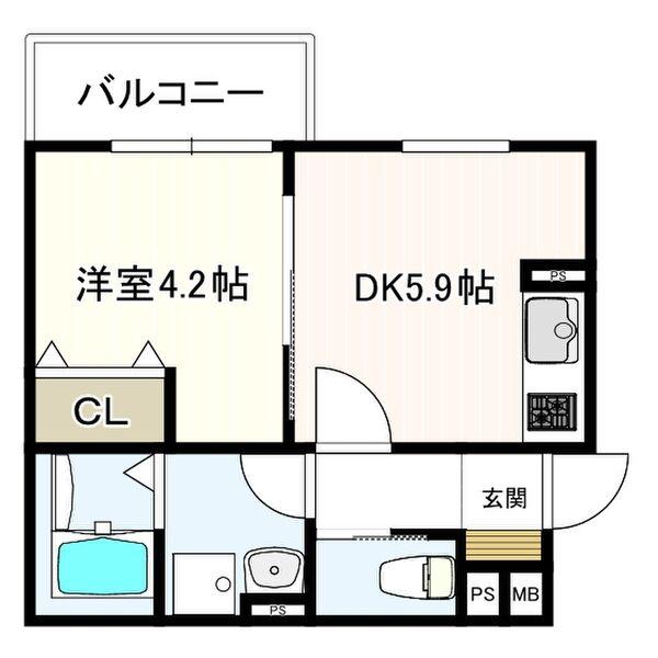 ヴェルメゾン松原東新町(1DK/2階)の間取り写真