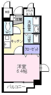 プラシード輝(1K/4階)の間取り写真
