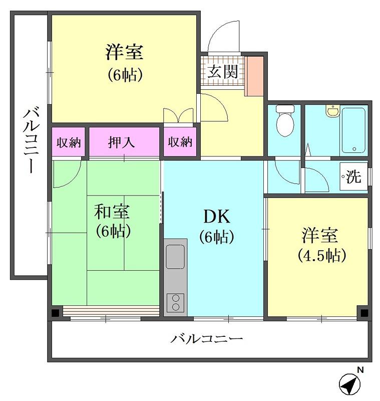 八木ビル(3DK/4階)の間取り写真