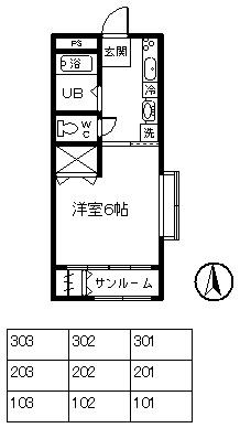 TYハウス玉村II1F(1K/1階)の間取り写真