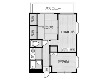 ビオレ中田(2LDK/3階)の間取り写真