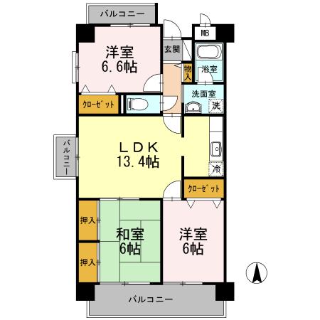 サンスカイハイツ(3LDK/2階)の間取り写真