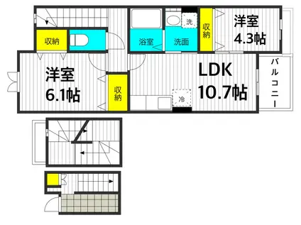 サニー・ヒル(2LDK/3階)の間取り写真