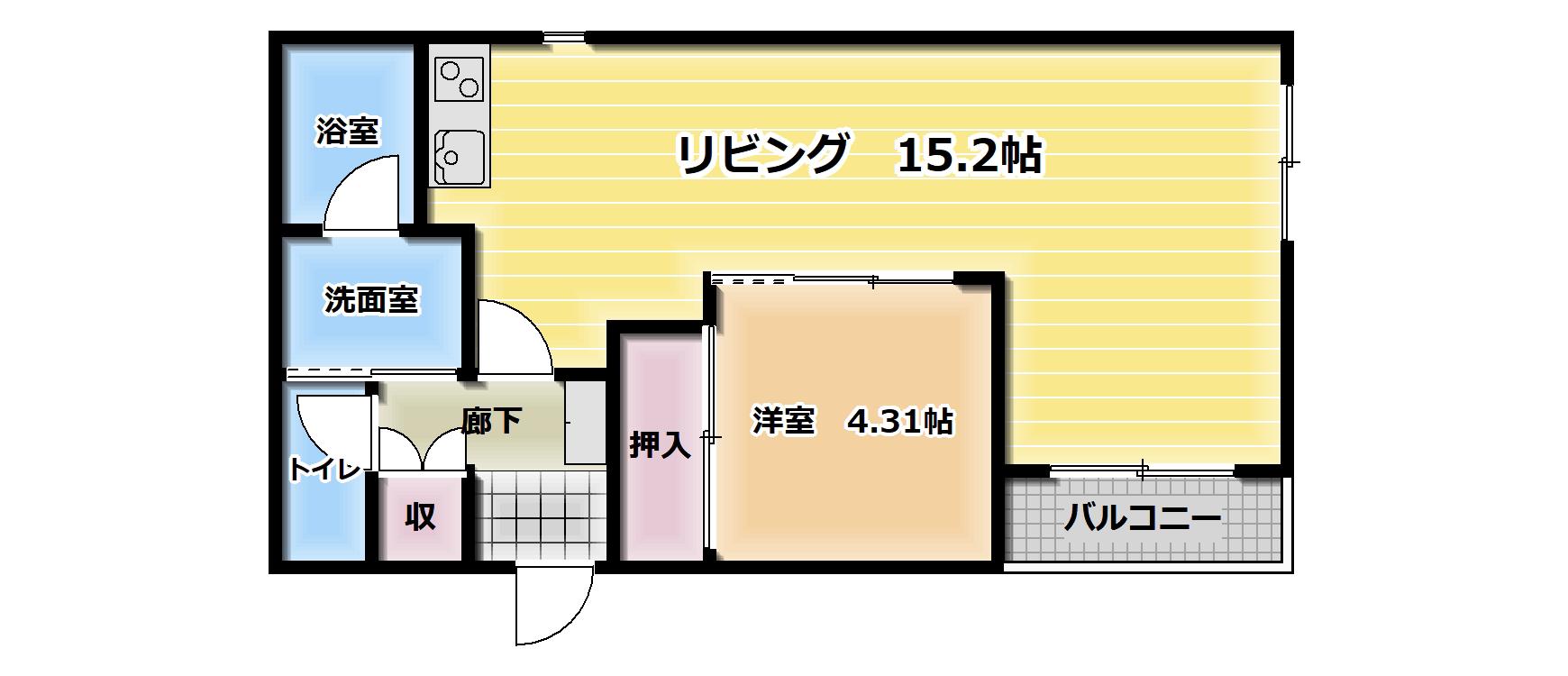 イイトル(1LDK/4階)の間取り写真