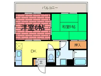 ロイヤルコート山本通(2DK/2階)の間取り写真