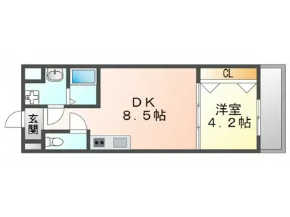 ライブガーデン江坂(1DK/3階)の間取り写真