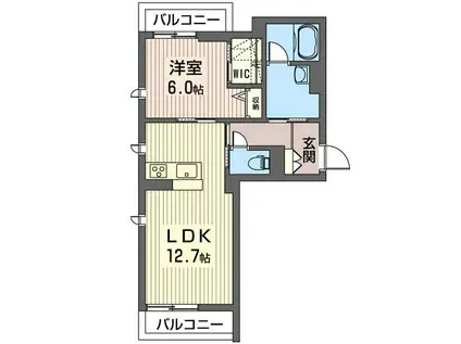レジデンスひかり(1LDK/3階)の間取り写真
