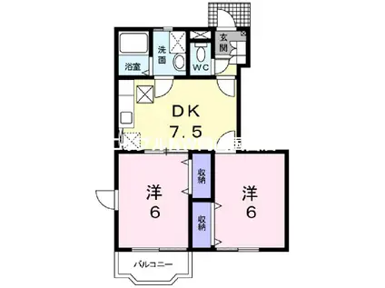 シャトーFUJI(2DK/1階)の間取り写真