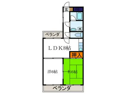 カーサフジキ(2LDK/3階)の間取り写真