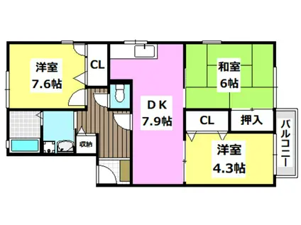 レナ水尾(3DK/1階)の間取り写真