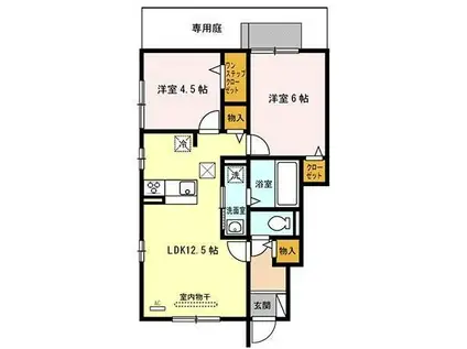 DヴェルジェII(2LDK/1階)の間取り写真