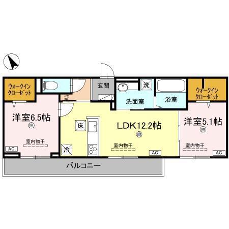 J.リヴェール高松西宝町 A棟(2LDK/1階)の間取り写真