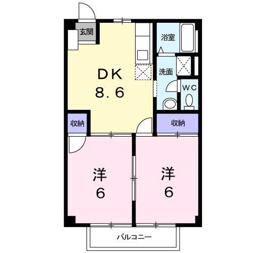 エンゼルハイツ中砂(2DK/2階)の間取り写真