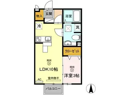 モナリエII(1LDK/2階)の間取り写真