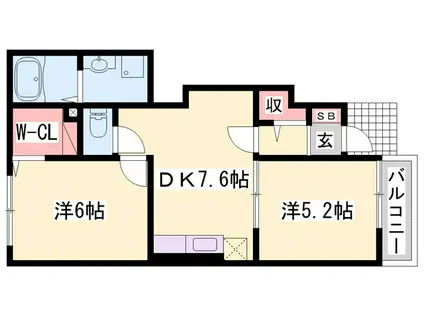 BELL SOLEIL II(2DK/1階)の間取り写真
