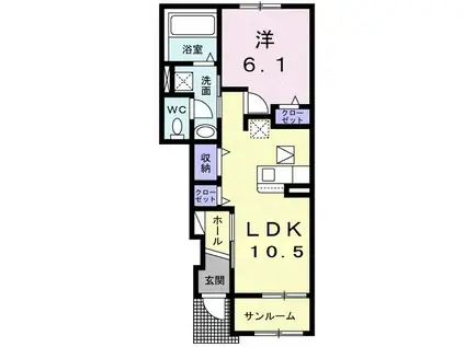 アジュール シュッサイIII(1LDK/1階)の間取り写真