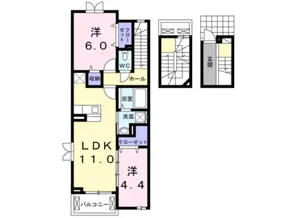 ポルトボヌールI(2LDK/3階)の間取り写真