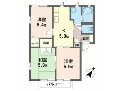 メゾン.ド.エム B(3K/2階)の間取り写真