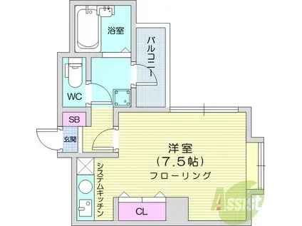 ベルシティ五橋(ワンルーム/4階)の間取り写真