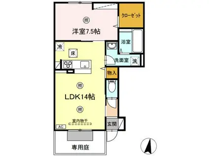 レグルスB棟(1LDK/1階)の間取り写真