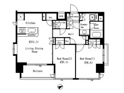 RESIDIA浅草橋(2LDK/10階)の間取り写真