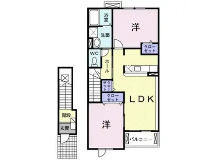 グローリアB棟(2LDK/2階)の間取り写真